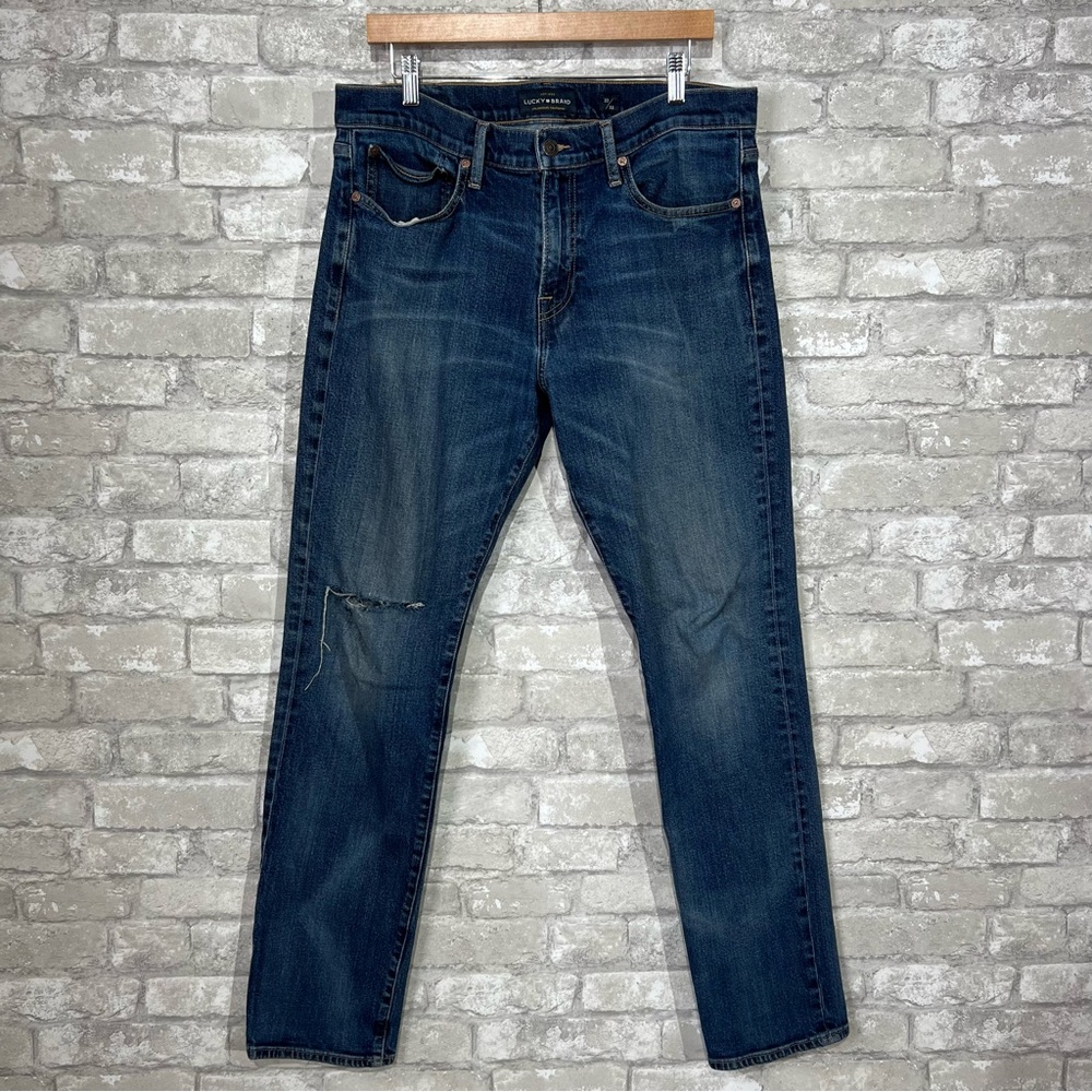 Lucky Brand Men's 33x32 Heritage Slim Fit Jeans Distressed Cotton Blend Md Wash